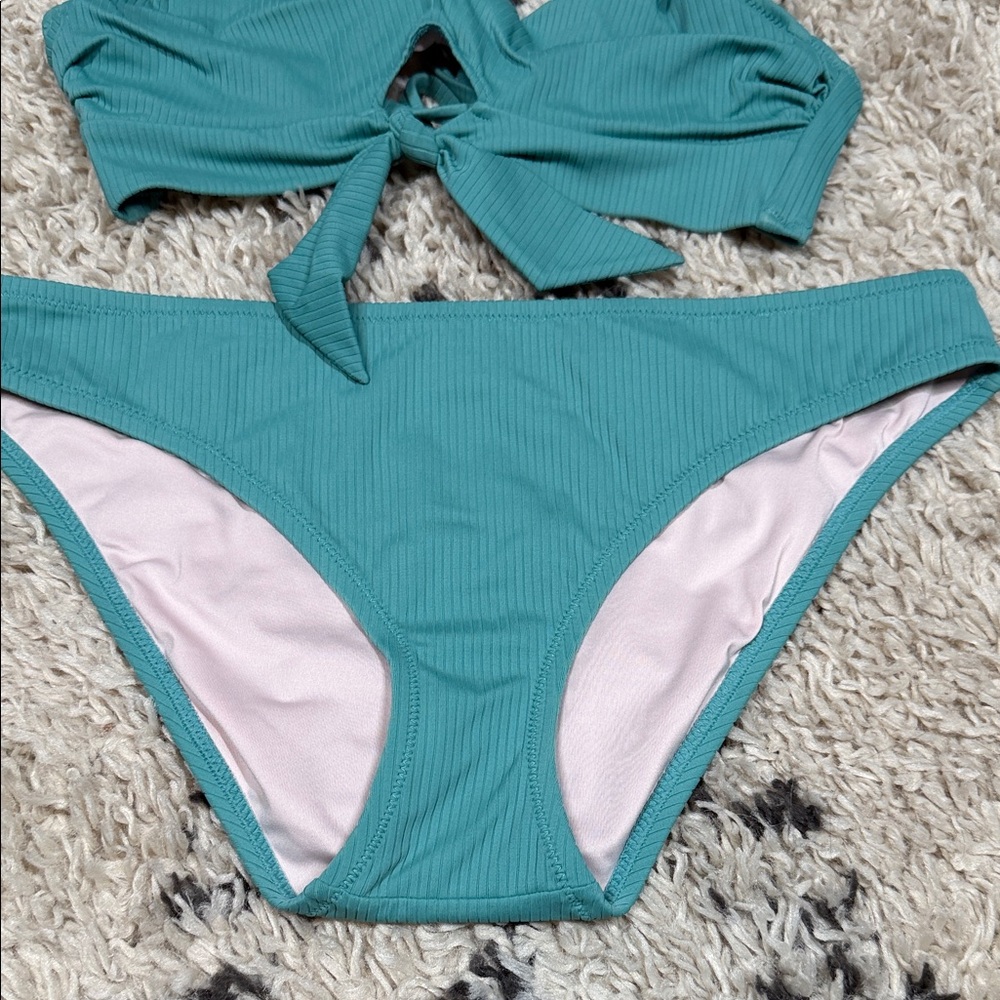 Shade & Shore Ribbed Teal Women's Swim Set - Top Size 34C, Bottom Size L - Picture 3 of 11